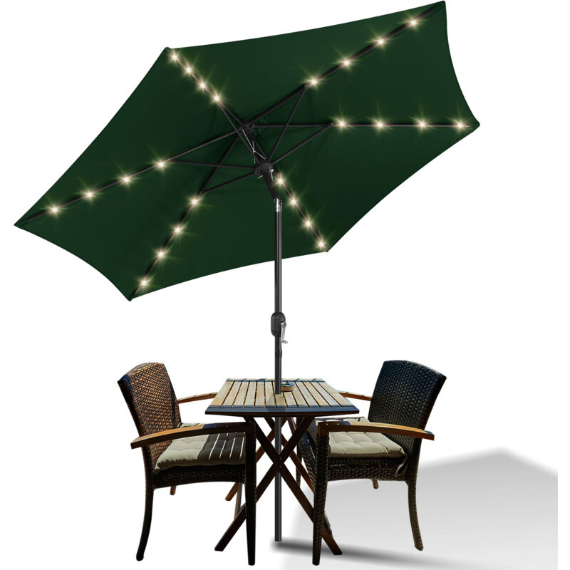 Parasol Droit led solaire jardin avec protection uv et fonction inclinable Ø270cm Vert - Swanew