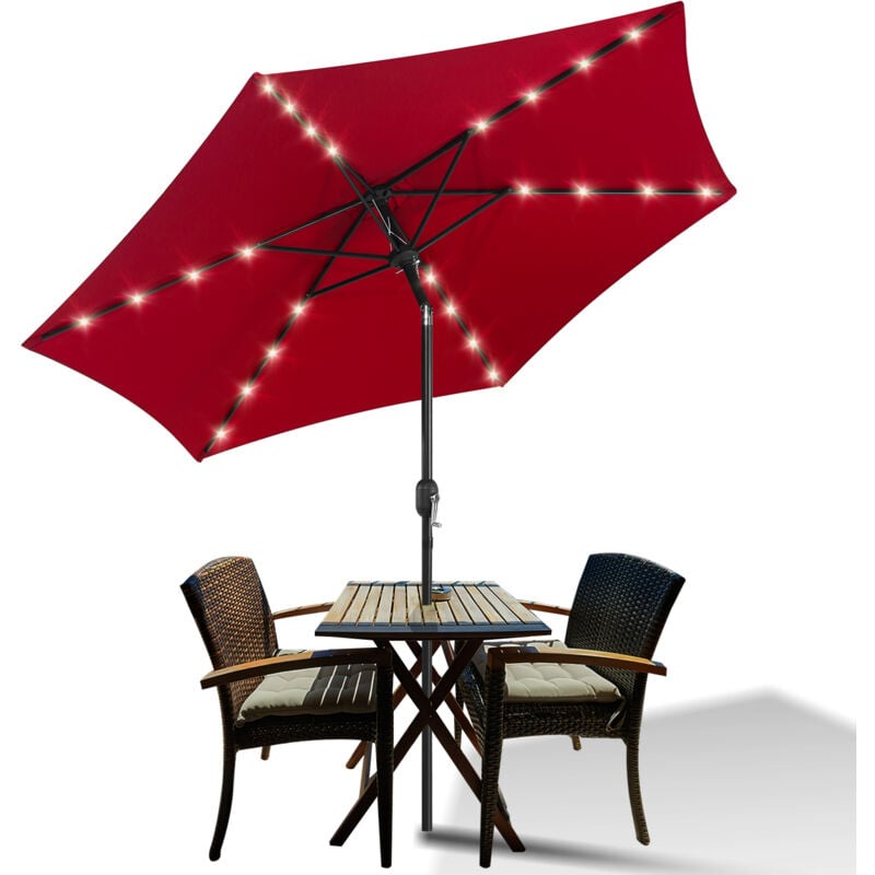 Parasol Droit led solaire jardin avec protection uv et fonction inclinable Ø270cm Rouge - Swanew