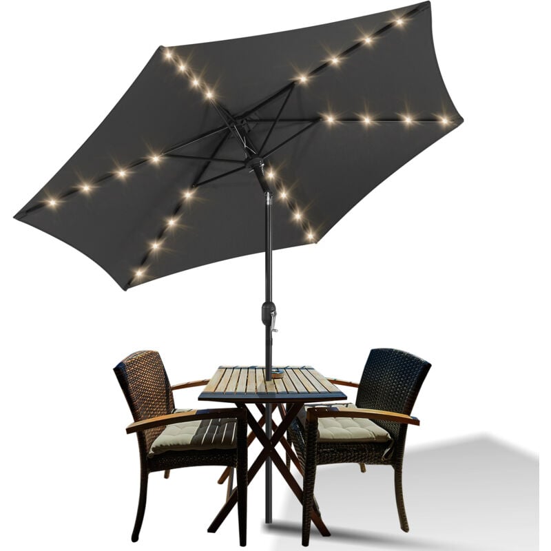 Parasol Droit led solaire jardin avec protection uv et fonction inclinable Ø270cm Gris - Swanew