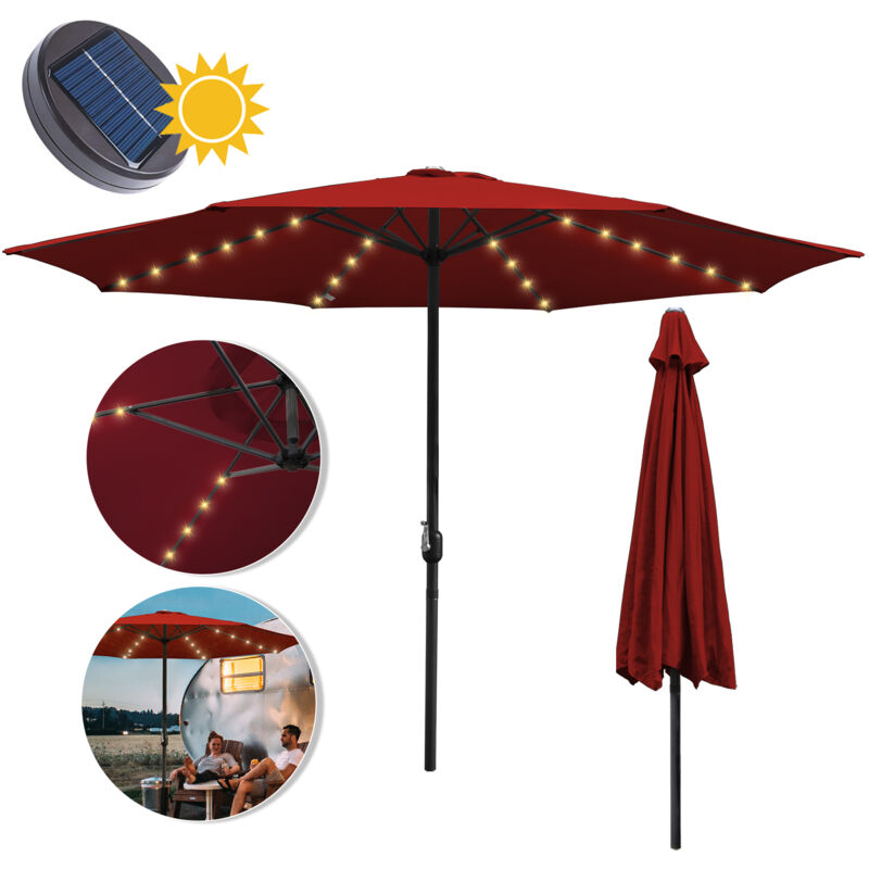 Parasol Droit led solaire jardin Protection uv, résistants et imperméables pour terrasse et balcon Ø350cm Rouge - Swanew