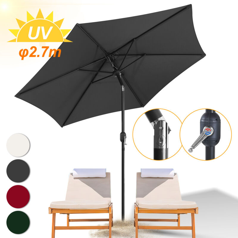 Parasol Inclinable de hawaïen 2,7M--Protection Solaire upf 30+ pour Plage de sable/Jardin/Terrasse/Plage, Gris