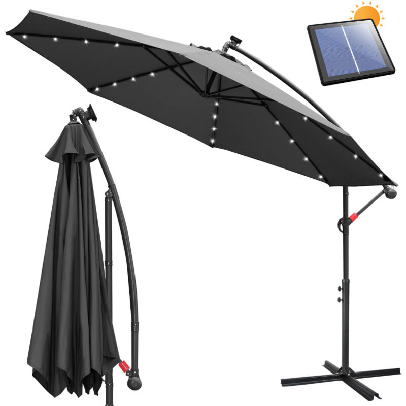 Parasol Parapluie 350 cm avec led, protection uv, manivelle -Gris - Swanew