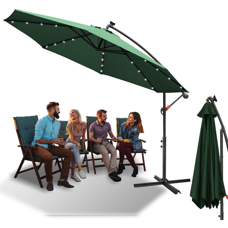 Parasol Parapluie 350 cm avec led, protection uv, manivelle -Vert - Swanew
