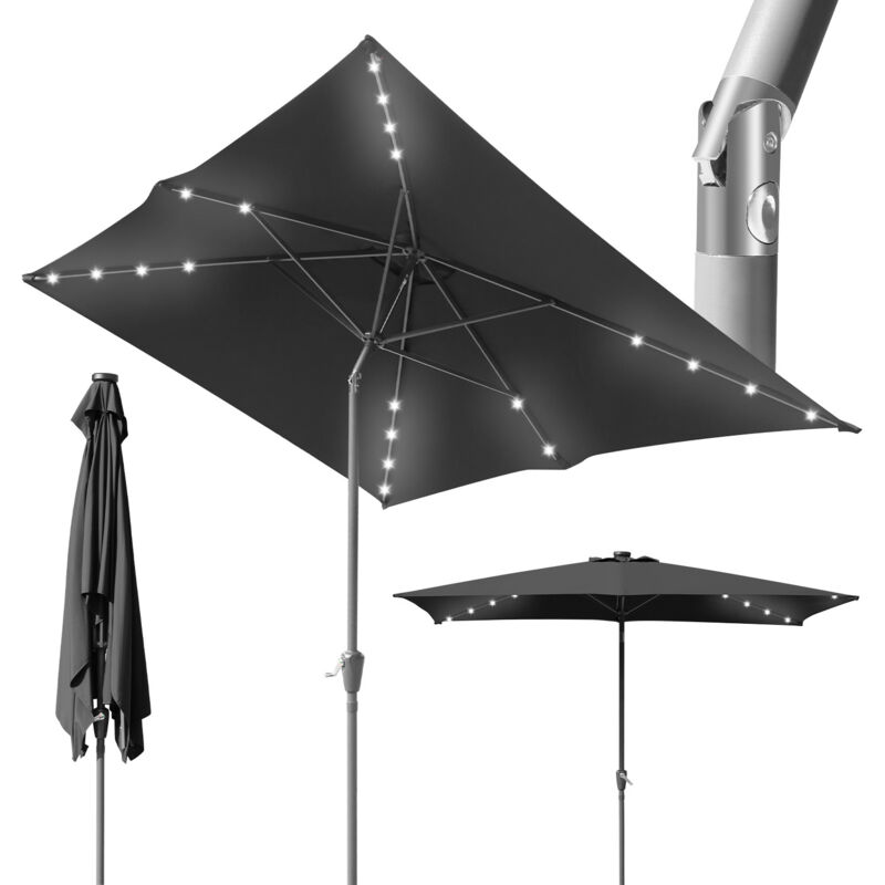 SWANEW Parasol Parasol balcon 210 x 140 cm Rectangulaire Basculant Hauteur réglable avec manivelle,Gris