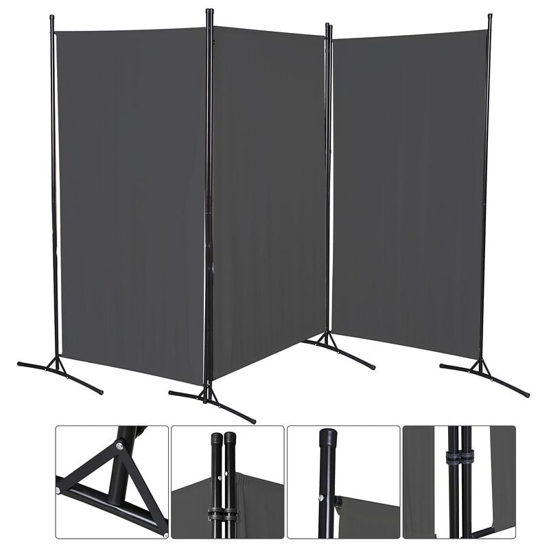 Swanew - Paravent 360° Séparation de pièce rabattable Mur espagnol Terrasse Cloison 3 pièces Anthracite