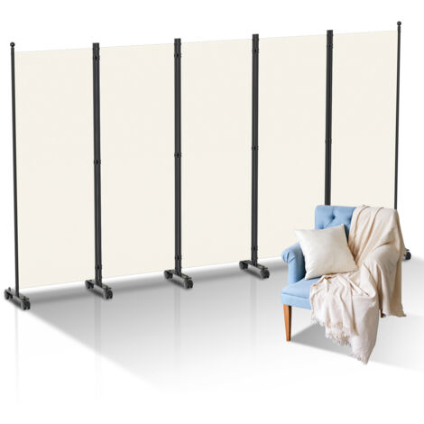 SWANEW Paraventi di separazione pieghevole con rotelle, telaio in metallo, ideale per soggiorno, Balcone Beige 284x181 cm