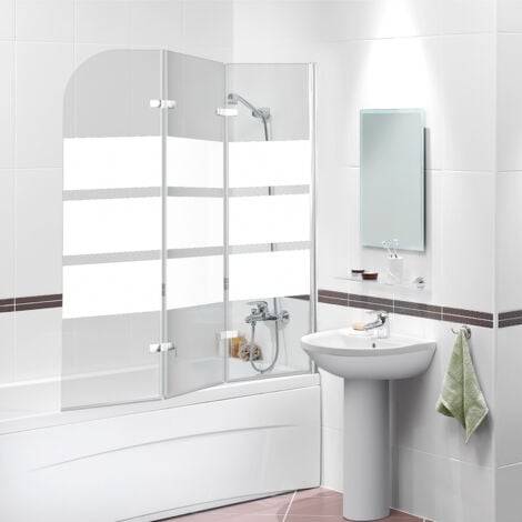 SWANEW pivotant à 180degré pivotant Paroi de douche sanitaire 6mm Nano Repliable glass 3 parties 120x140cm blanc