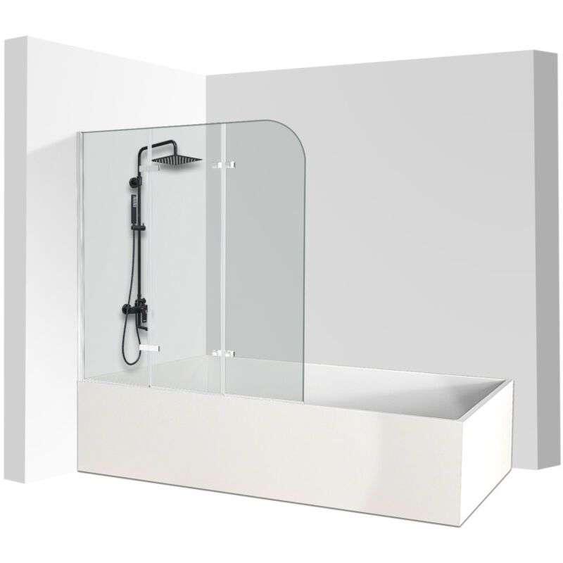 Swanew - Pare baignoire Bath screen pivotant Paroi de douche sanitaire pour paroi de baignoire 6mm Nano Repliable glass 3 parties 120x140cm Argent