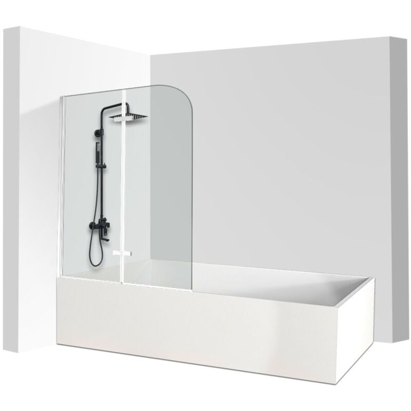 Swanew - Pare baignoire Bath screen pivotant Paroi de douche sanitaire pour paroi de baignoire 6mm Nano Repliable glass 2 parties 100x140cm Argent
