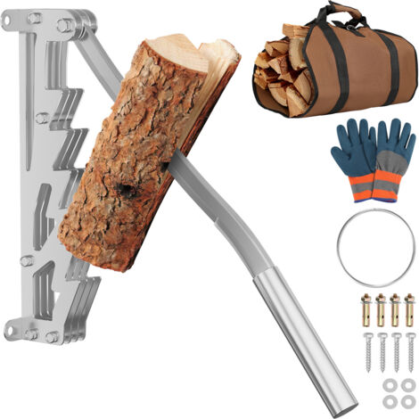 SWANEW Partidor de leña manual con bolsa para estufa de leña y chimenea, color plateado, mango extraíble y extendido