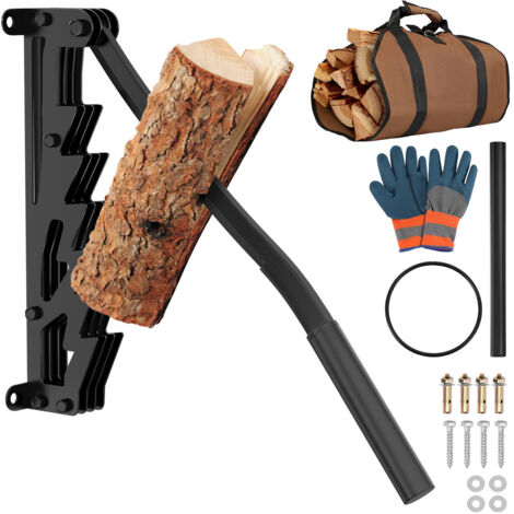 SWANEW Partidor de leña manual con bolsa para estufa de leña y chimenea. Mango extensible extraíble. Negro