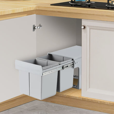SWANEW Pattumiera da cucina da incasso 3 pezzi, 2 x 15 L, Pattumiere per la raccolta differenziata per la cucina, montaggio dal basso, estrazione manuale, ac