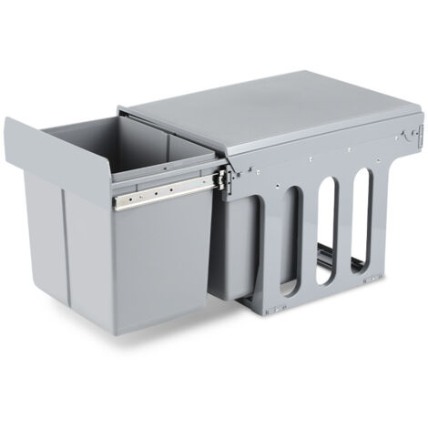 SWANEW Pattumiera da cucina da incasso 3 pezzi, 2 x 15 L, Pattumiere per la raccolta differenziata per la cucina, montaggio dal basso, estrazione manuale, ac