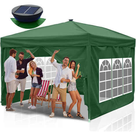 SWANEW Pergolato da giardino. Tenda pieghevole. Protezione solare UV 50+. POP-UP con illuminazione solare a LED verde