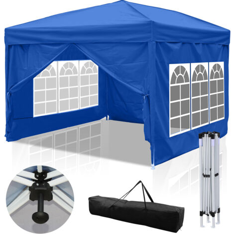 SWANEW Pergolato da giardino. Tenda pieghevole. Protezione solare UV 50+. POP-UP con pareti blu 3x3m
