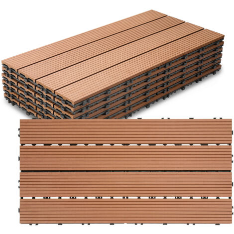 SWANEW Piastrella per terrazza Piastrelle per giardino ad incastro Rivestimento Piastrelle ad incastro in legno composito WPC 60x30 marrone 6pz