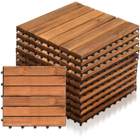 SWANEW Piastrelle in legno di acacia. da 30 x 30 cm. in set di 11 quadrotti per 1 m². per terrazze e balconi