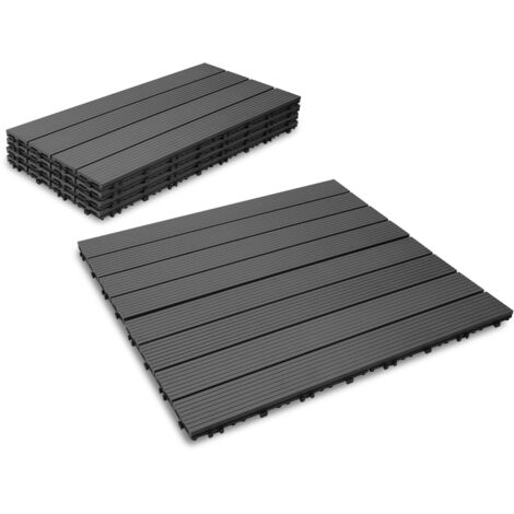 SWANEW Piastrelle per Pavimenti da Esterno Piastrelle per Terrazze in WPC 30x30 cm Set di 12 Pezzi per 2m ² Antracite con Aspetto Legno Piastrelle da Giardino con Drenaggio e Sistema Plug-in