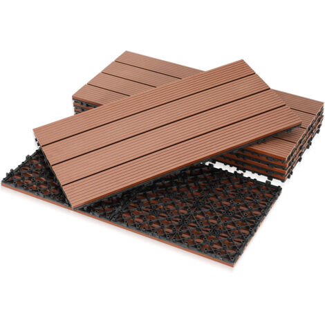 SWANEW Piastrelle per Pavimenti da Esterno Piastrelle per Terrazze in WPC 30x30 cm Set di 24 Pezzi per 4m ² Marrone con Aspetto Legno Piastrelle da Giardino con Drenaggio e Sistema Plug-in