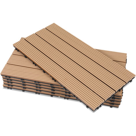 SWANEW Piastrelle per terrazza 1 mq, piastrelle in WPC 60x30 cm, 6 pezzi di piastrelle a clic, piastrelle per balcone, piastrelle in legno, resistenti alle intemperie, antiscivolo, teak - 4 strisce