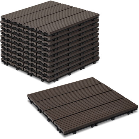 SWANEW Piastrelle per terrazza in WPC 30x30 cm, piastrelle per balcone da 1 mq, piastrella a clic, marrone scuro, 11 pezzi