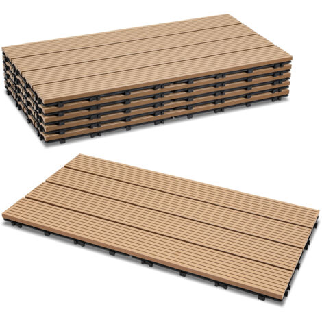 SWANEW Piastrelle per terrazza in WPC 60x30 cm, piastrelle per balcone da 1 mq, piastrella a clic, teak, 6 pezzi