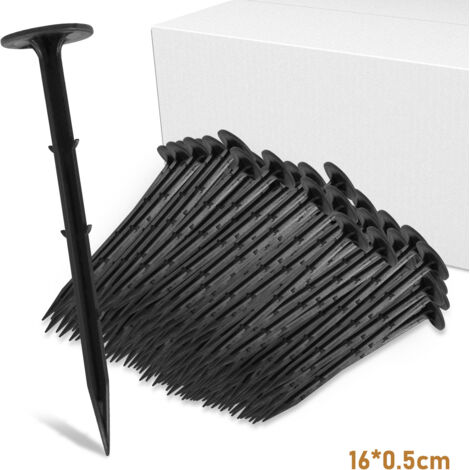 SWANEW Picchetti Ancoraggio a terra 200 pezzi Chiodo a terra Velo da giardinaggio Plastica nera 160x5 mm