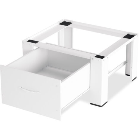 SWANEW Piedistallo per lavatrice bianco con cassetto antiscivolo. fino a 150 kg