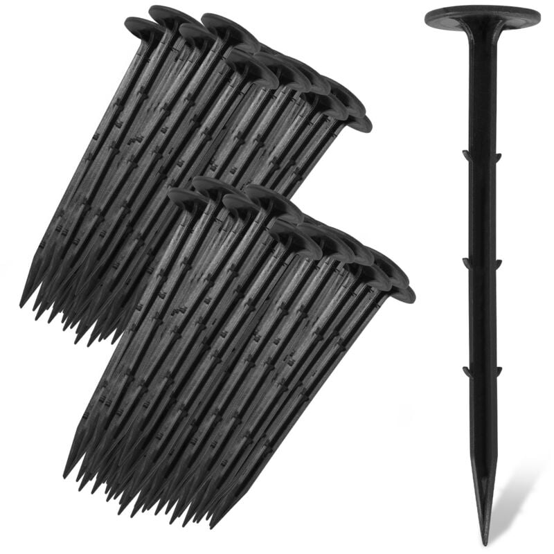 SWANEW Piquets Ancrage au sol 200 pièces Clou au sol Toison au sol Toison de jardinage Plastique noir 160x5mm