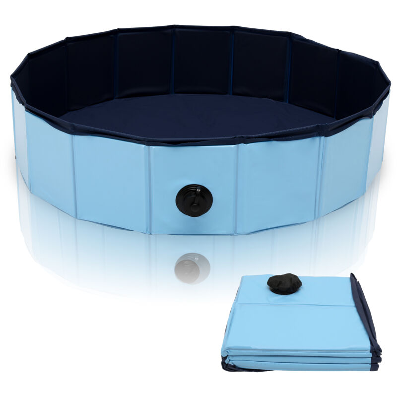 Piscine pour chien bassin pvc pliable diamètre 80 cm hauteur 20 cm bleu anti-glissant facile - Swanew