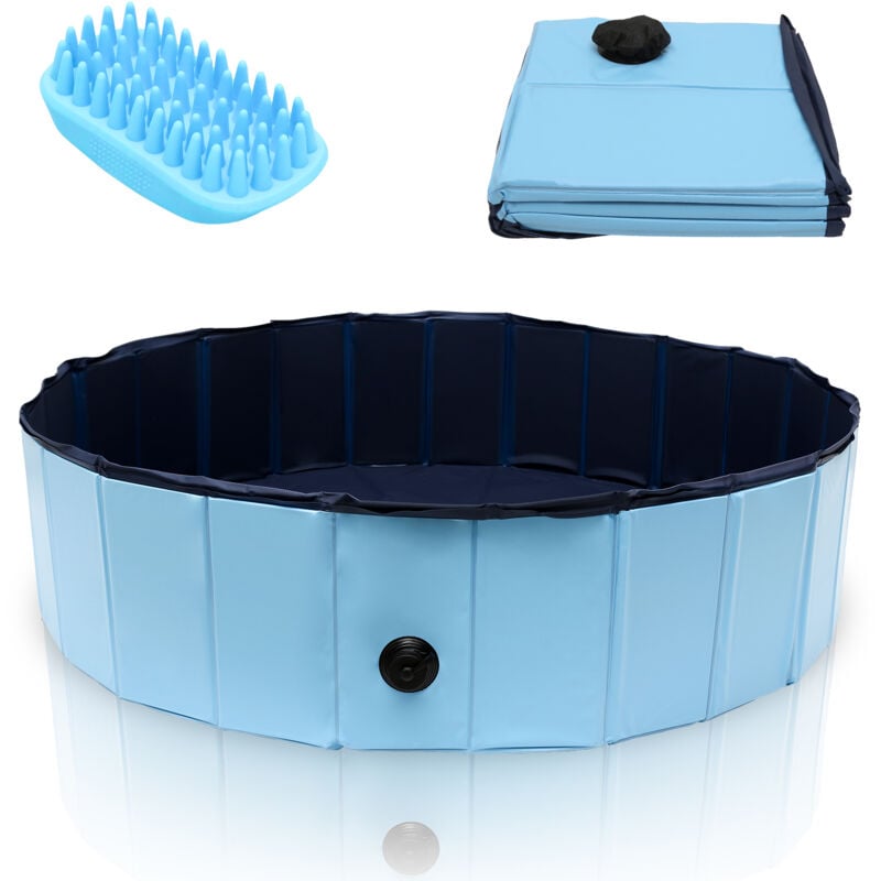Piscine pour chien bassin pvc pliable diamètre 120 cm hauteur 30 cm bleu anti-glissant facile - Swanew