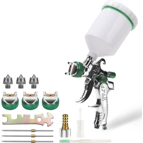 SWANEW Pistola a spruzzo HVLP professionale ad alta pressione Kit pistola ad aria compressa Pistola a spruzzo per verniciatura ad aria compressa con alimentazione a gravità 3 ugelli di dimensione