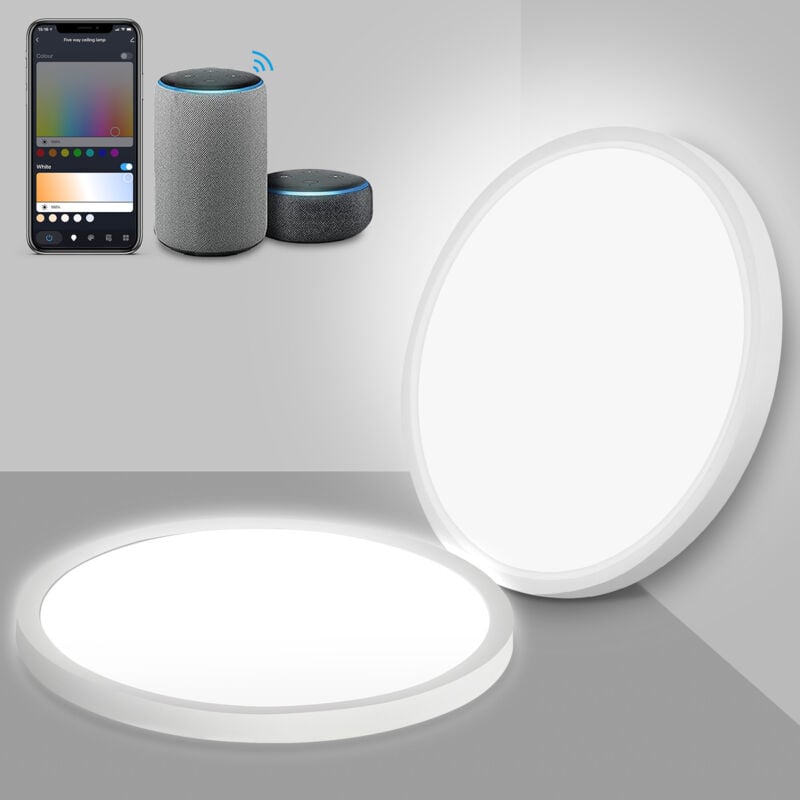 Swanew 24W Plafonnier led rgb dimmable lampes IP44 avec 2700K-6500K pour chambre à coucher salle de bains