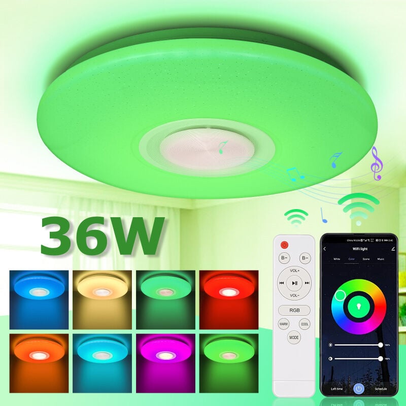 Plafonnier led Musique 36W avec Haut-parleur Bluetooth Lampe Plafond Blanc Chaud/Froid/RGB