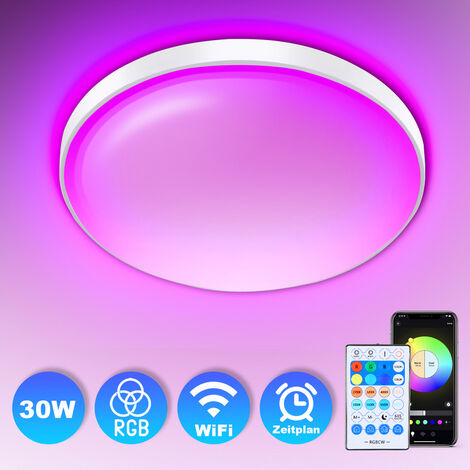 SWANEW Plafonnier LED RGB 30W Chambre à coucher Horaire avec télécommande Plafonnier - Blanc