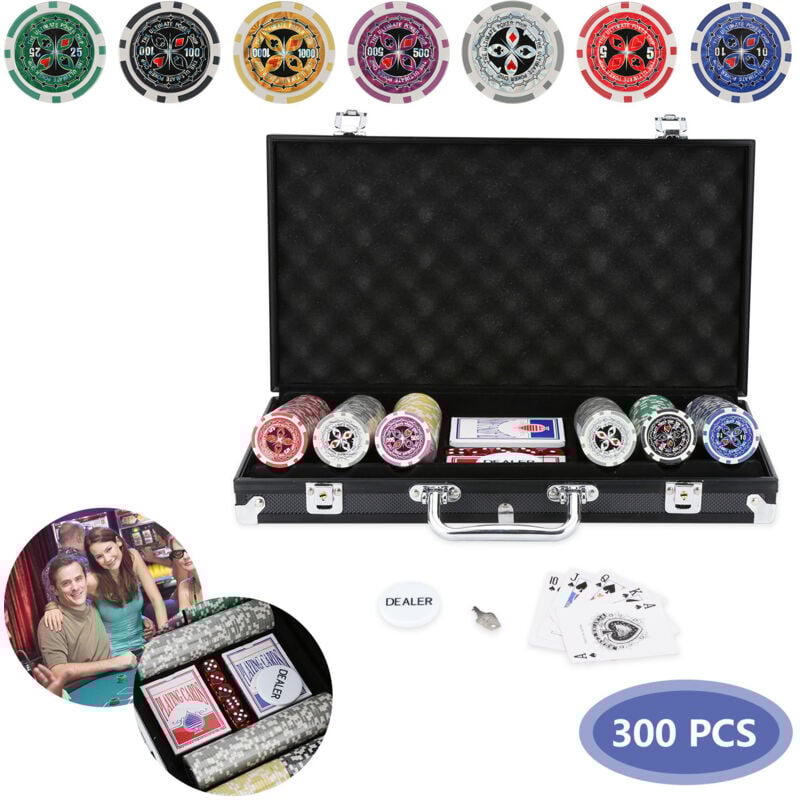 Swanew - Pokerchips Pokerset Mallette de poker 300 jetons Poids Tapis de jeu Noir 2x Poker