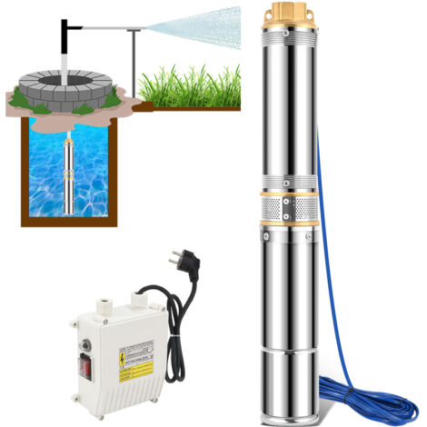 SWANEW Pompa per pozzi profondi 370W 4000L/h Cavo in acciaio inossidabile da 20 m