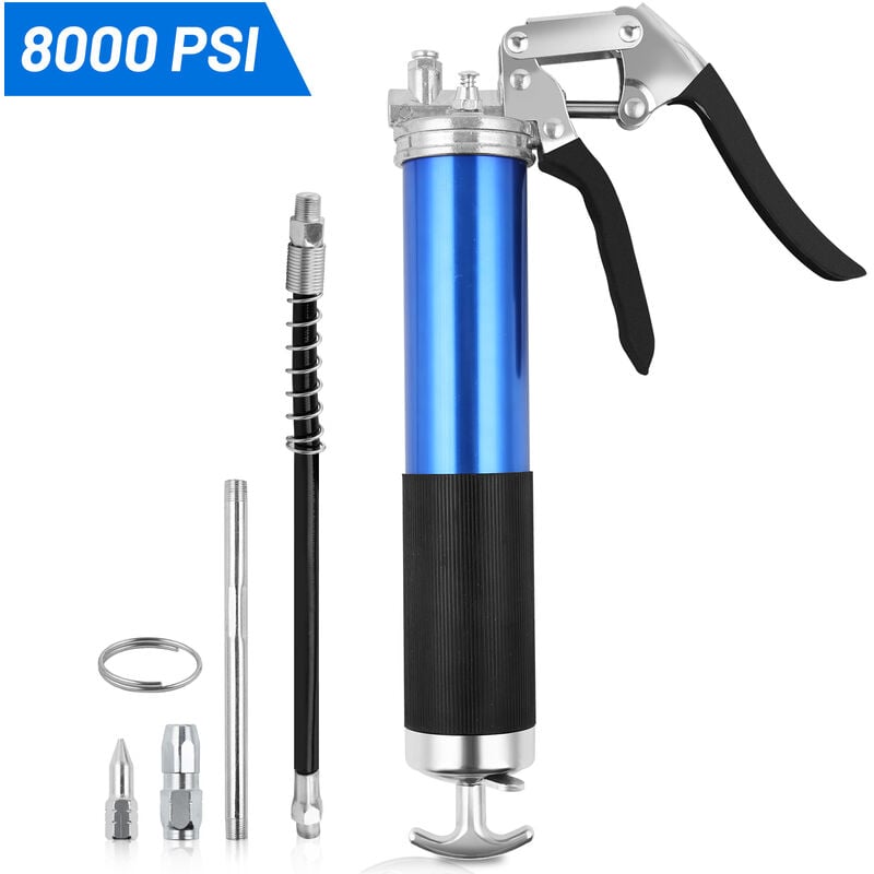 SWANEW Pompe graisse Manuelle Cartouches,tube d'injection et embout inclus Pompe à graisse d'atelier avec levier,d'une seule main 8000psi