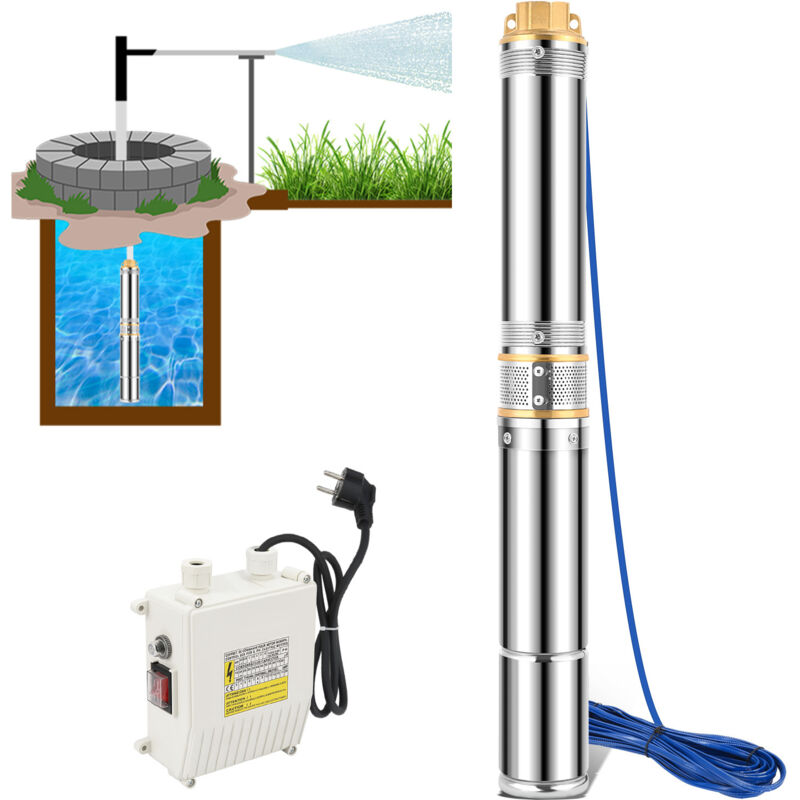 Pompe pour puits profond 750W 4000L/h Câble en acier inoxydable adapté de 20 m - Swanew