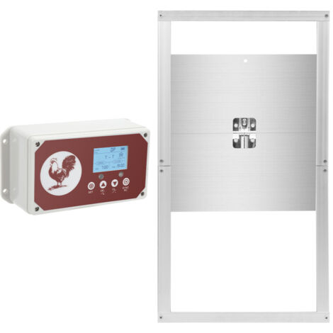 SWANEW Porta automatica per pollaio con sensore luminoso, telecomando, display LCD e timer, batteria e adattatore, alluminio, impermeabile IP44, 30x30cm