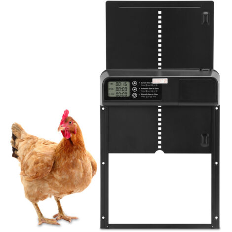 SWANEW Porta del pollaio automatico con timer e modalità manuale e display LCD  con protezione dalla ventilazione  impermeabile IPX4  33x24 5 cm  nero