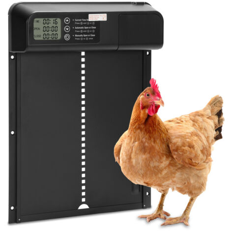 SWANEW Porta del pollaio automatico con timer e modalità manuale e display LCD, con protezione dalla ventilazione, impermeabile IPX4, 33x24,5 cm, nero
