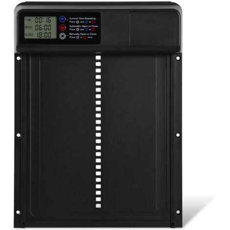 SWANEW Porta del pollaio automatico con timer e modalità manuale e display LCD, con protezione dalla ventilazione, impermeabile IPX4, 33x24,5 cm, nero