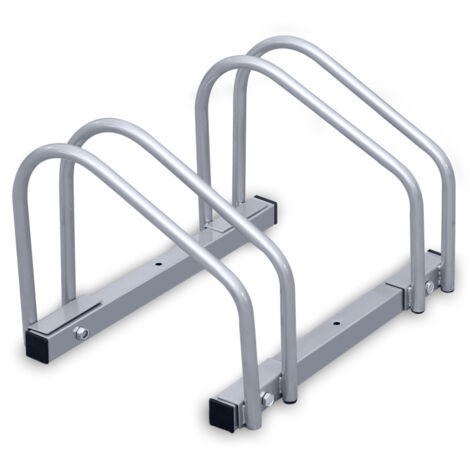 SWANEW Portabici per 2 bici, 41x32x26cm, Portabici in acciaio zincato, fissaggio a pavimento/parete, per pneumatici con larghezza da 3,5 a 5,5 cm, argento
