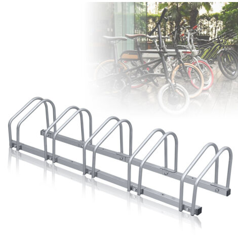 SWANEW Portabici per 5 bici, 130x32x26cm, Portabici in acciaio zincato, fissaggio a pavimento/parete, per pneumatici con larghezza da 3,5 a 5,5 cm, argento