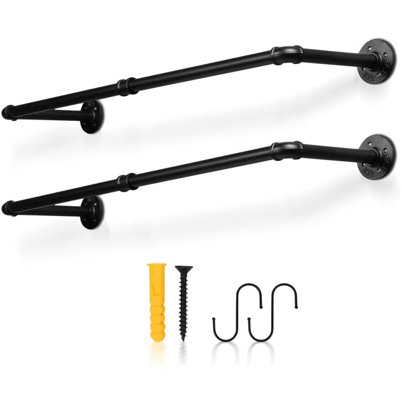 Swanew - Portant à Vetement Mural Industriel,Lot de 2,installation facile,gain de place,Capacité de 65 kg pièce,Noir