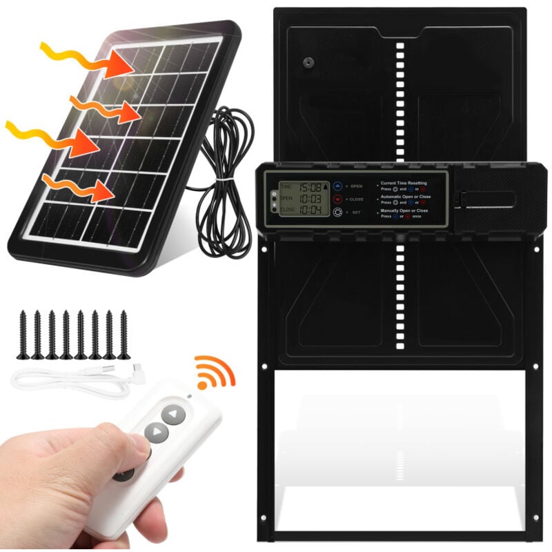 Porte Automatique Poulailler Solaire, ouvre-porte de poule, énergie solaire Clapet automatique de poule, ouvre-porte de poulailler, étanche, avec