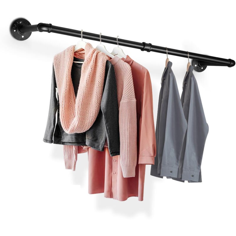 Swanew - Portemanteau Mural, Barres de Suspension pour vêtements, Imitation Tuyau, Style Industriel, 92 x 30 cm, Charge 65 kg, Montage Facile, Noir