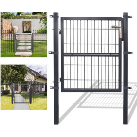 SWANEW Portillon de jardin 100 x 100 cm avec serrure maille métallique - Gris