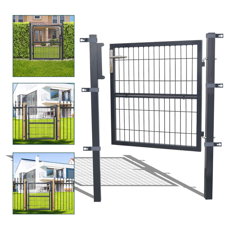 Portillon de jardin Clôture avec serrure et poignée portail en Acier Galvanisé Revêtement en poudre Anthracite Tube carré 120x100cm - Swanew